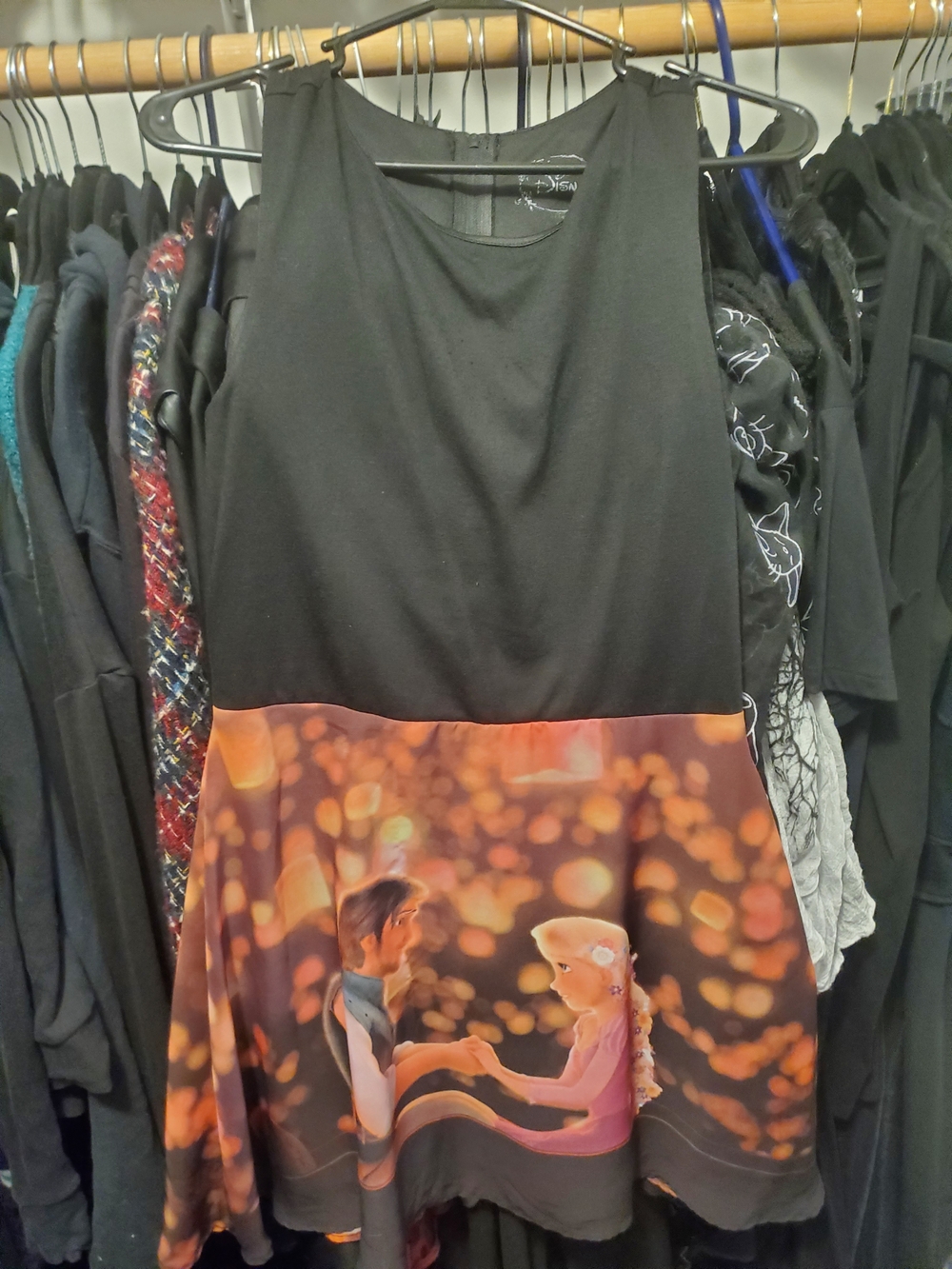 Disney Black Midi Dress with Tangled Lantern Print